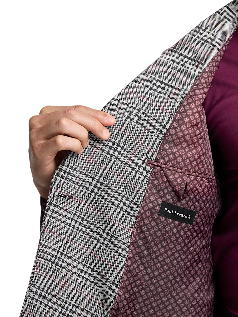 Black White Cotton Blend Plaid Double Breasted Peak Lapel Sport Coat - Black/white - Image 4