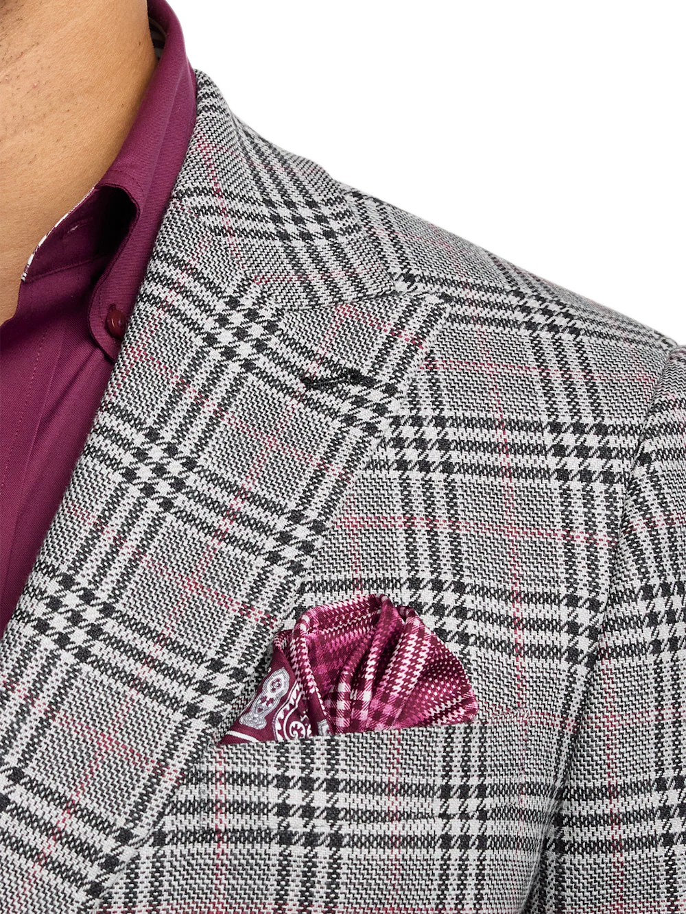 Black White Cotton Blend Plaid Double Breasted Peak Lapel Sport Coat - Black/white - Image 6