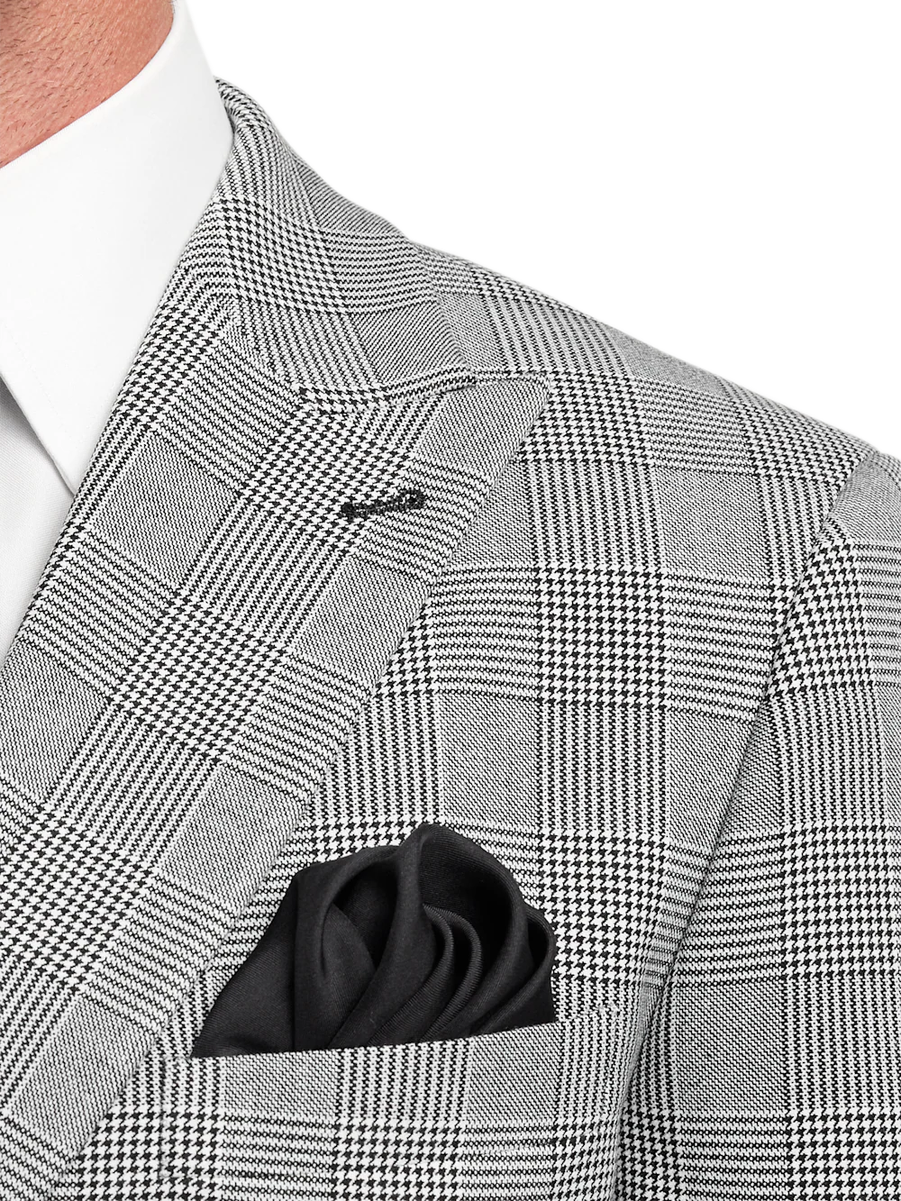 Black/White Plaid Houndstooth Double Breasted Peak Lapel Suit - Black/white - Image 6