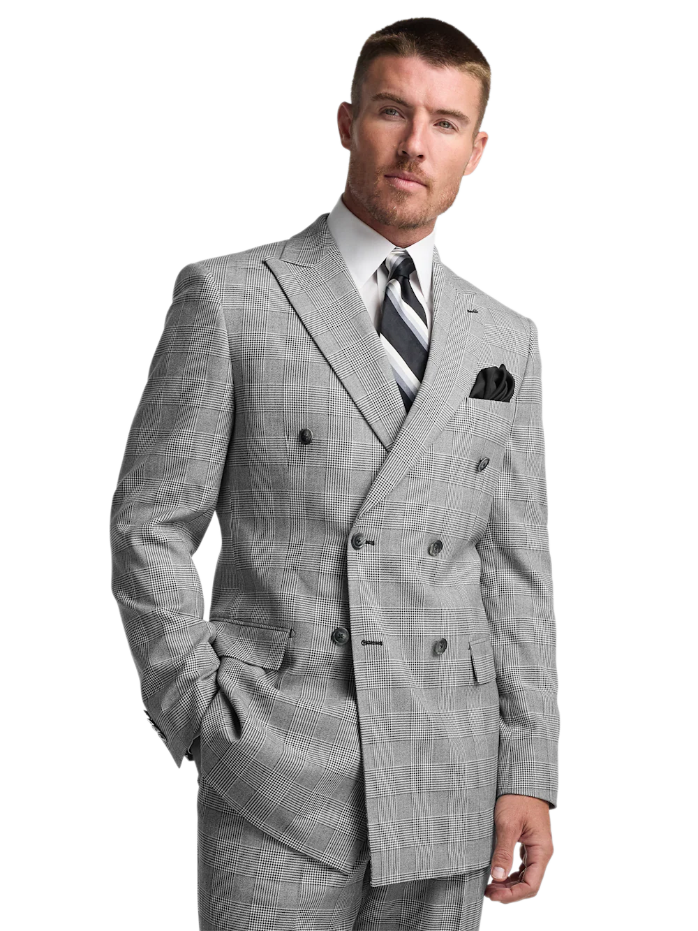 Black/White Plaid Houndstooth Double Breasted Peak Lapel Suit Jacket - Black/white - Image 2