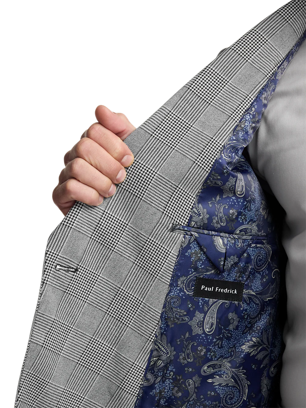 Black/White Plaid Houndstooth Double Breasted Peak Lapel Suit Jacket - Black/white - Image 4
