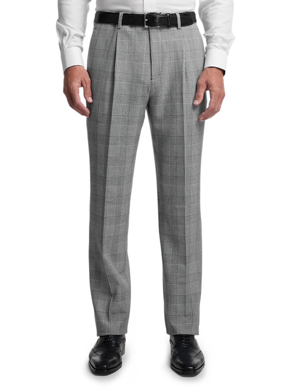 Black/White Plaid Houndstooth Single Pleat Suit Pants - Black/white - Image 2