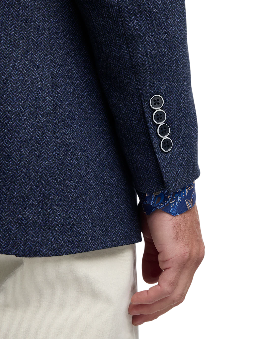 Blue Knit Herringbone Single Breasted Notch Lapel Sport Coat - Blue - Image 4
