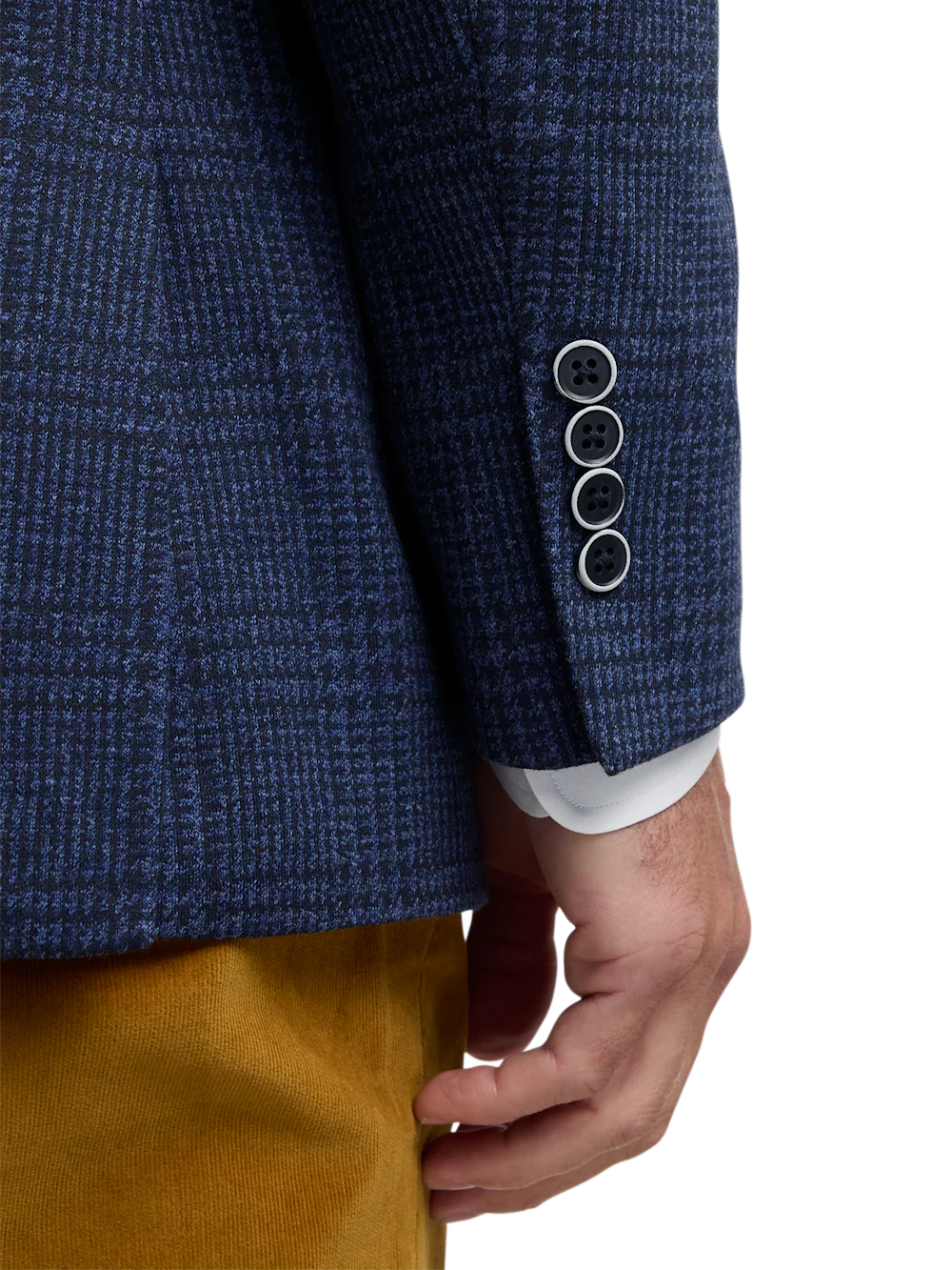 Blue Knit Plaid Single Breasted Notch Lapel Sport Coat - Blue - Image 4