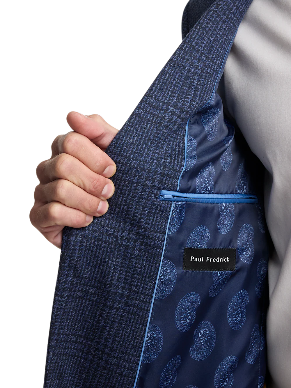 Blue Knit Plaid Single Breasted Notch Lapel Sport Coat - Blue - Image 5