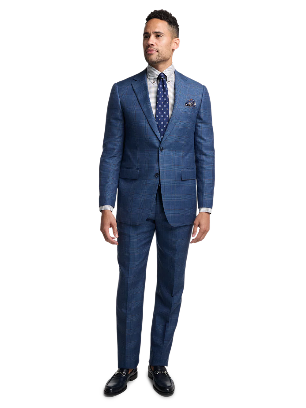 Blue/Tan Wool Blend Plaid Single Breasted Notch Lapel Suit - Blue/tan - Image 2
