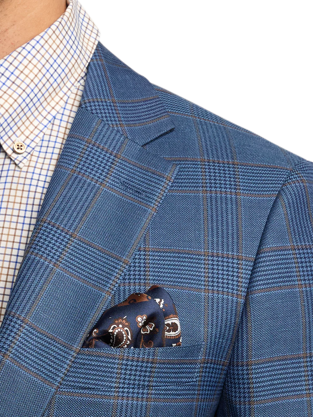 Blue/Tan Wool Blend Plaid Single Breasted Notch Lapel Suit - Blue/tan - Image 6