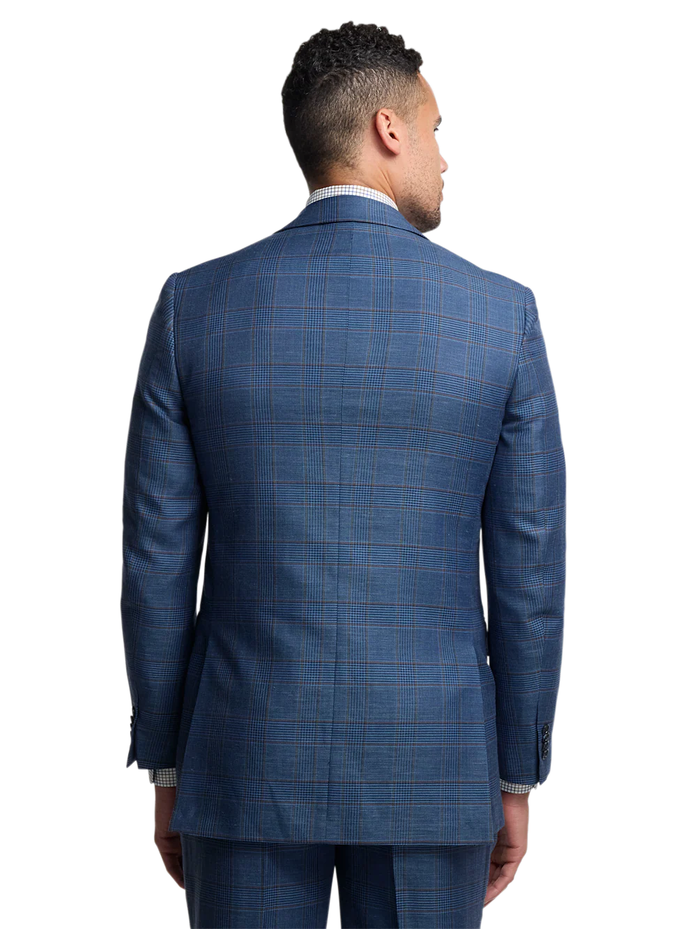 Blue/Tan Wool Blend Plaid Single Breasted Notch Lapel Suit - Blue/tan - Image 7