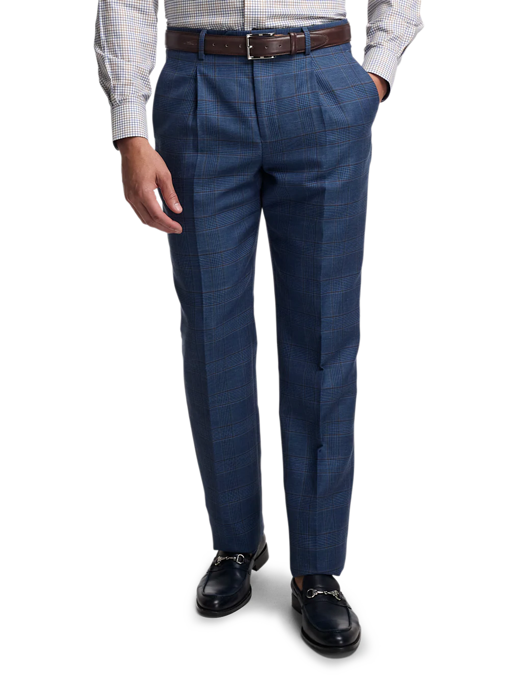 Blue/Tan Wool Blend Plaid Single Breasted Notch Lapel Suit - Blue/tan - Image 8