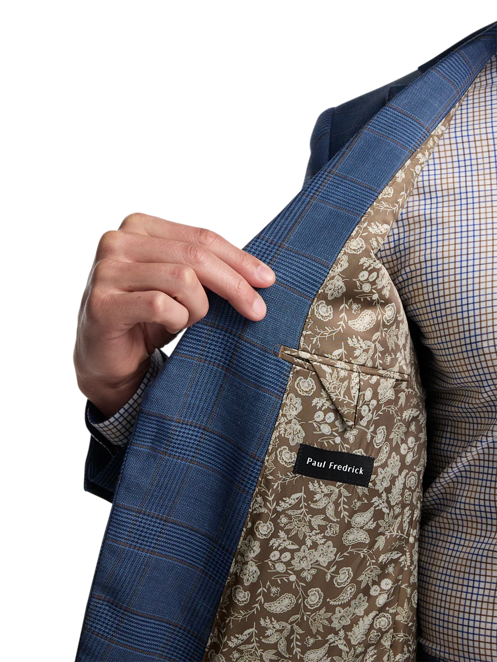 Blue/Tan Wool Blend Plaid Single Breasted Notch Lapel Suit Jacket - Blue/tan - Image 4