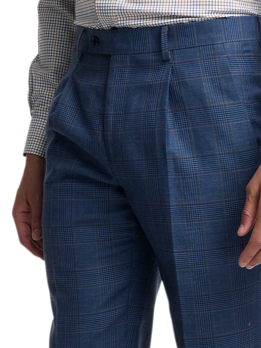 Blue/Tan Wool Blend Plaid Single Pleat Suit Pants - Blue/tan - Image 3