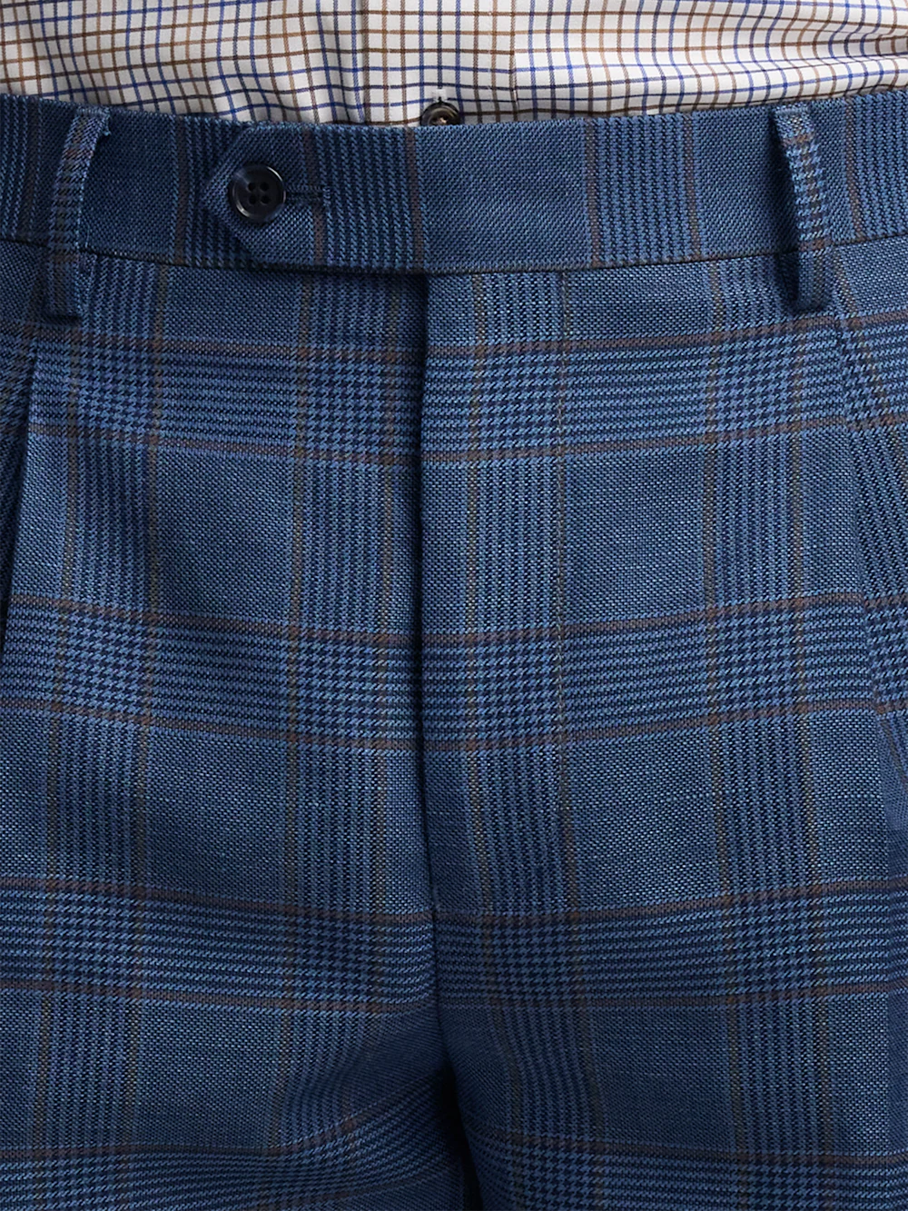 Blue/Tan Wool Blend Plaid Single Pleat Suit Pants - Blue/tan - Image 4