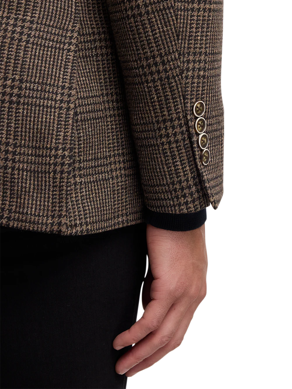 Brown Knit Plaid Single Breasted Notch Lapel Sport Coat - Brown - Image 4
