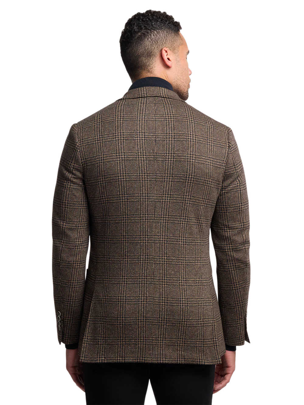 Brown Knit Plaid Single Breasted Notch Lapel Sport Coat - Brown - Image 8