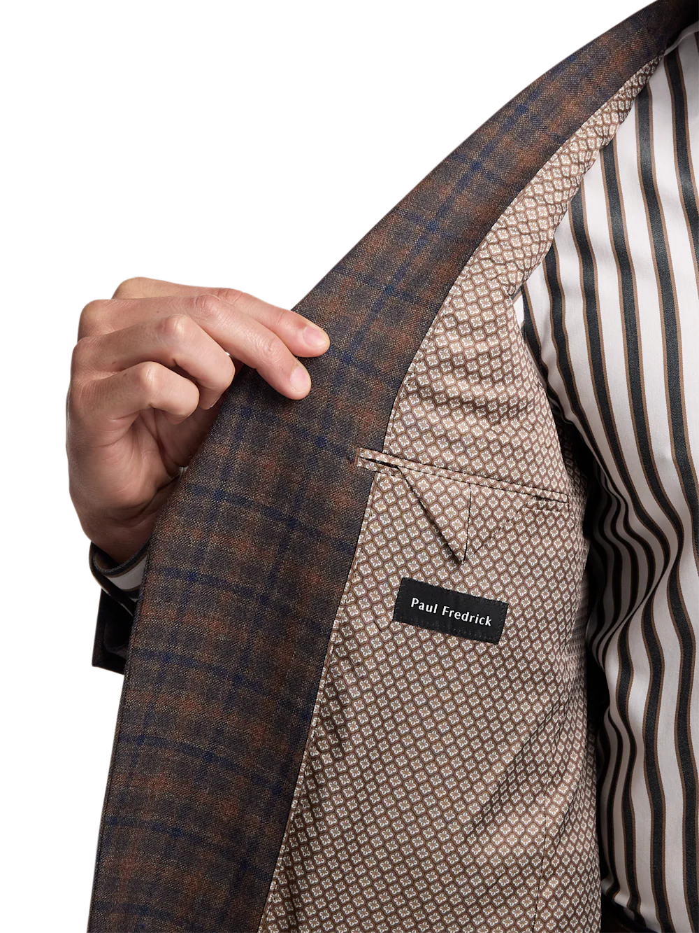 Brown/Navy Wool Blend Plaid Single Breasted Notch Lapel Sport Coat - Brown/navy - Image 5