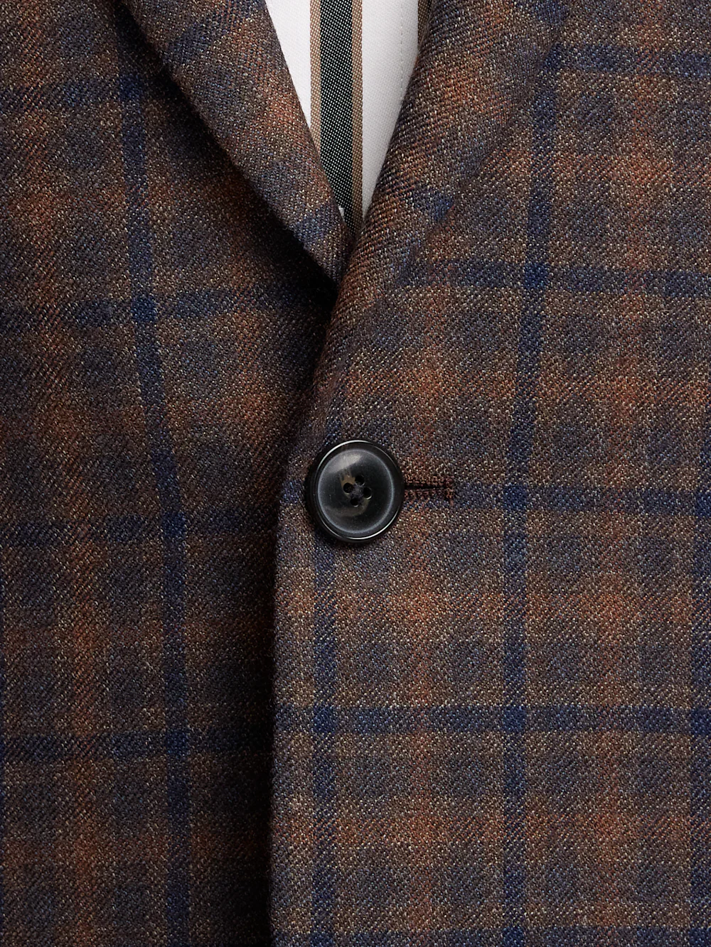 Brown/Navy Wool Blend Plaid Single Breasted Notch Lapel Sport Coat - Brown/navy - Image 6