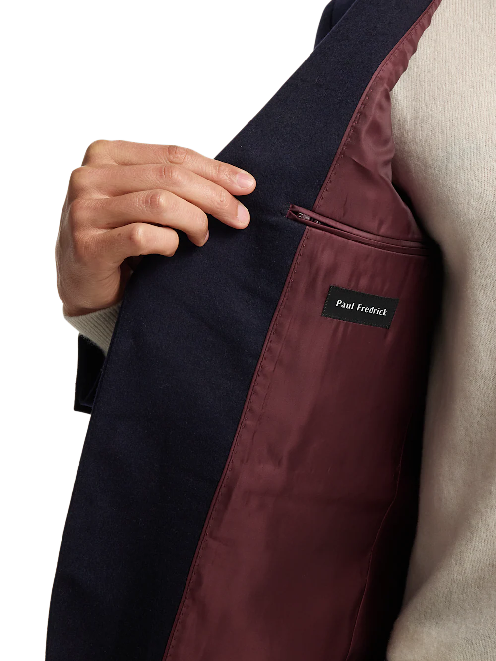 Cashmere Single Breasted Notch Lapel Sport Coat - Navy - Image 5