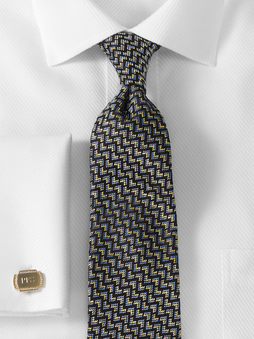Chevron Lurex Woven Silk Tie - Blue - Image 2