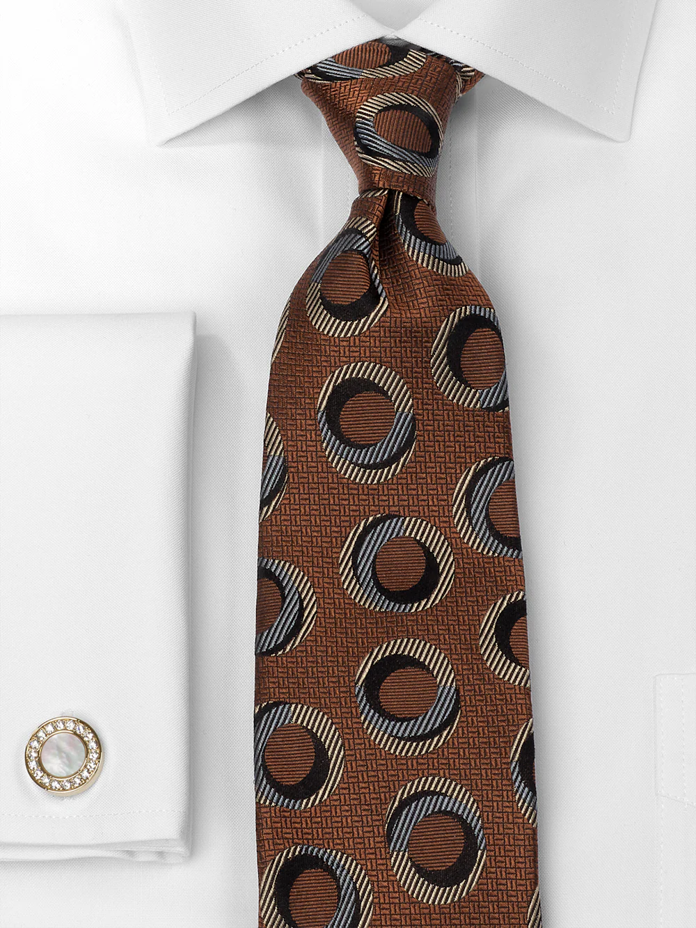 Circles Woven Silk Tie - Brown - Image 2