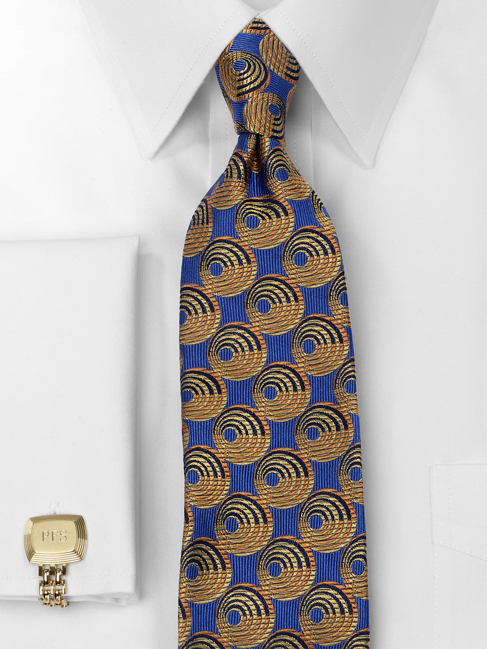 Circles Woven Silk Tie - Blue/gold - Image 2