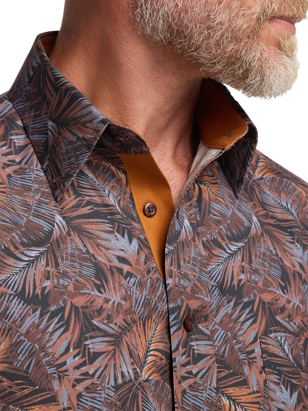 Comfort Stretch Non-Iron Botanical Dress Shirt With Contrast Trim - Multi - Image 3