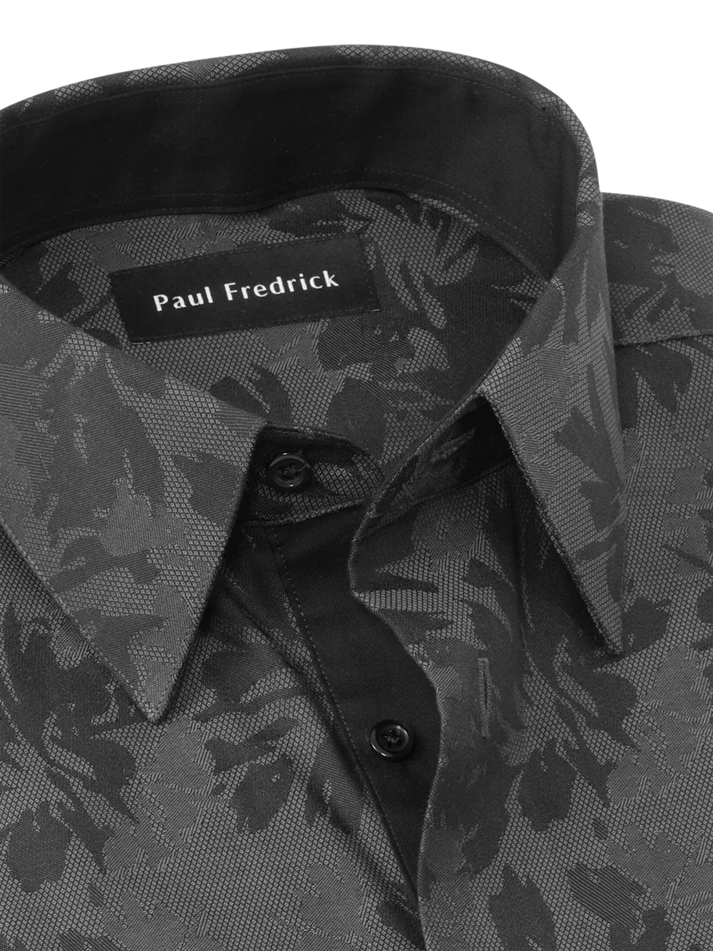 Comfort Stretch Non-Iron Botanical Dress Shirt With Contrast Trim - Charcoal - Image 7