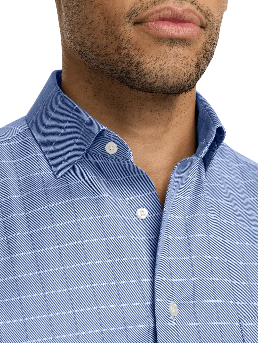 Comfort Stretch Non-Iron Check Dress Shirt - Cobalt - Image 3