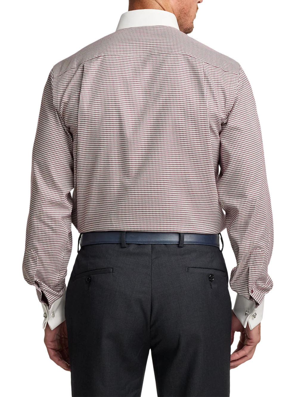 Comfort Stretch Non-Iron Check Dress Shirt - Burgundy - Image 5