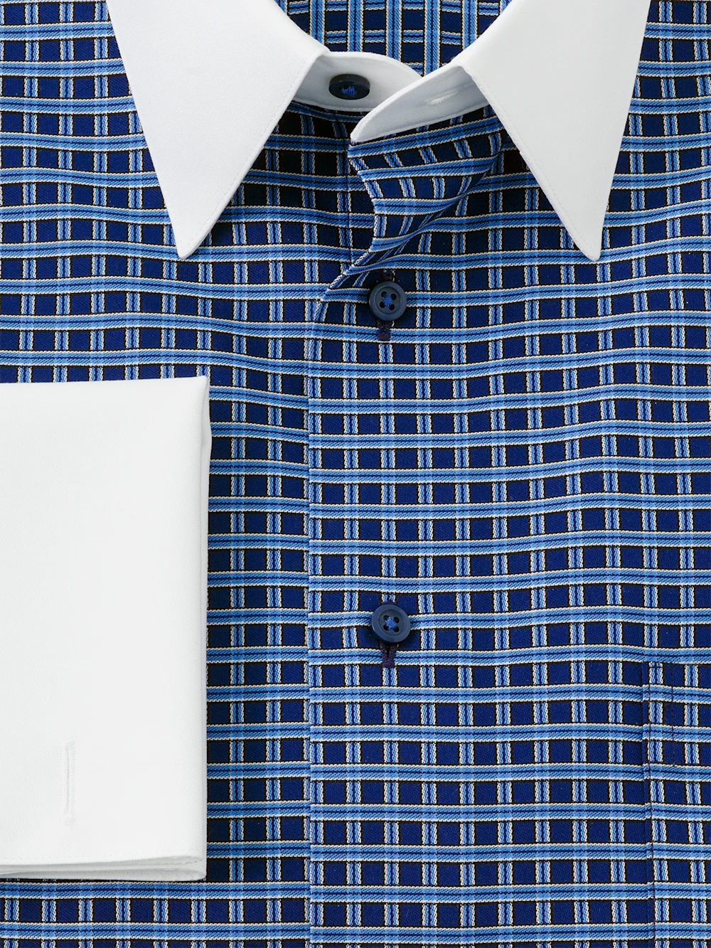 Comfort Stretch Non-Iron Check Dress Shirt - Navy - Image 6