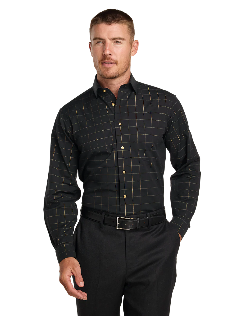 Comfort Stretch Non-Iron Check Dress Shirt - Black - Image 2