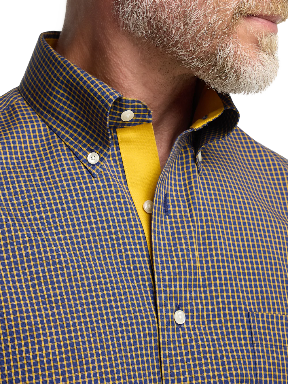 Comfort Stretch Non-Iron Check Dress Shirt With Contrast Trim - Navy/gold - Image 3