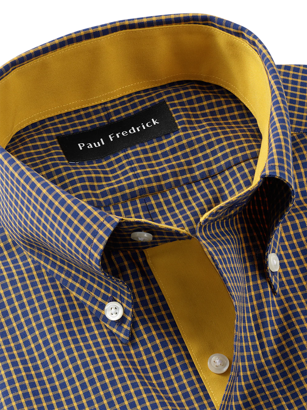 Comfort Stretch Non-Iron Check Dress Shirt With Contrast Trim - Navy/gold - Image 7