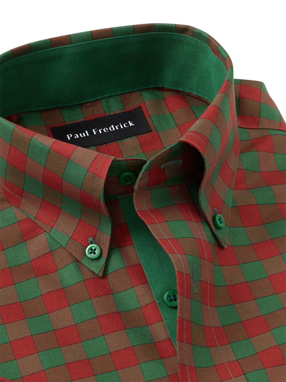 Comfort Stretch Non-Iron Check Dress Shirt With Contrast Trim - Green/rust - Image 7