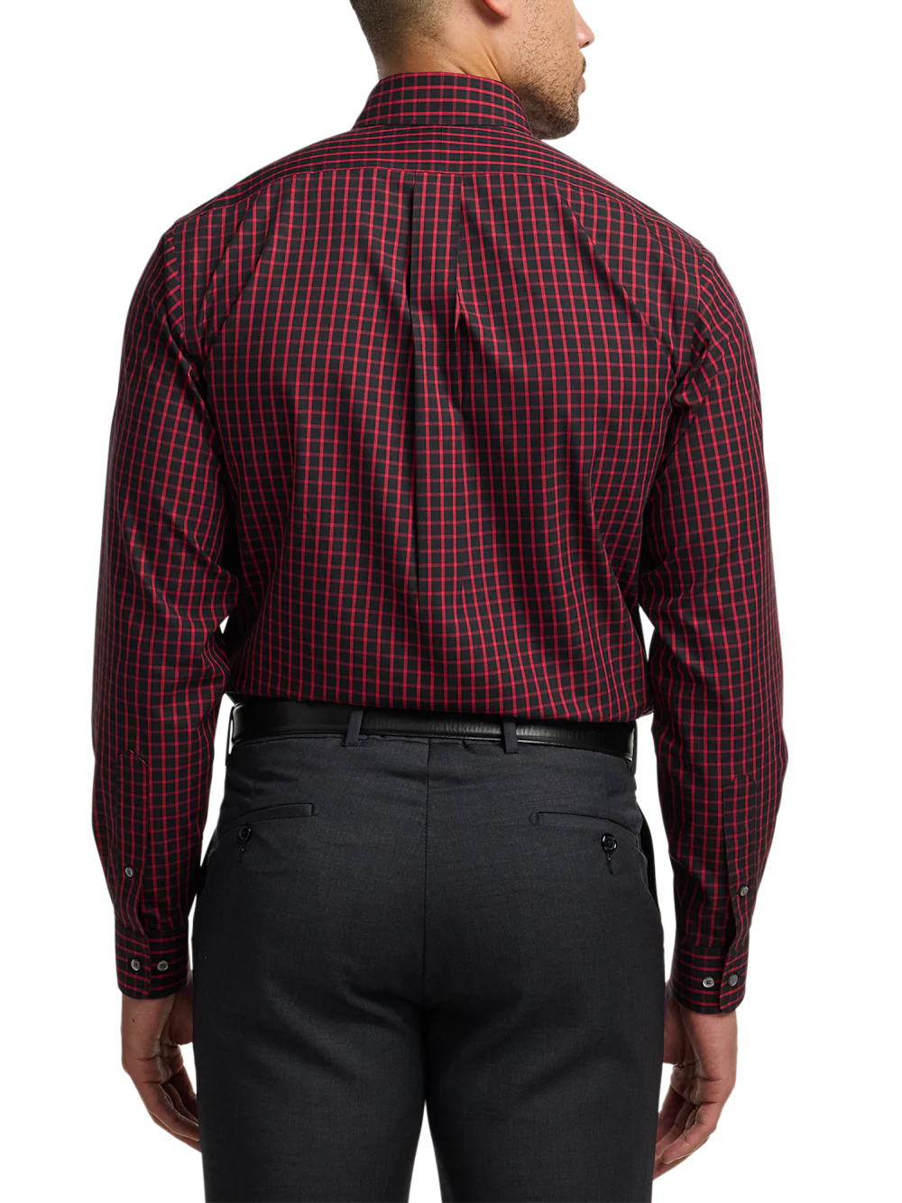Comfort Stretch Non-Iron Check Dress Shirt With Contrast Trim - Black/red - Image 5