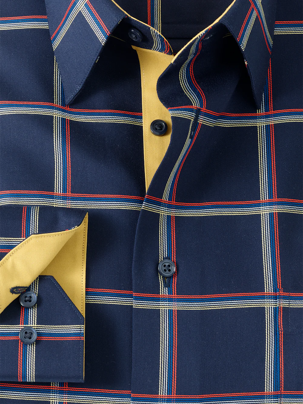 Comfort Stretch Non-Iron Check Dress Shirt With Contrast Trim - Navy Multi - Image 6