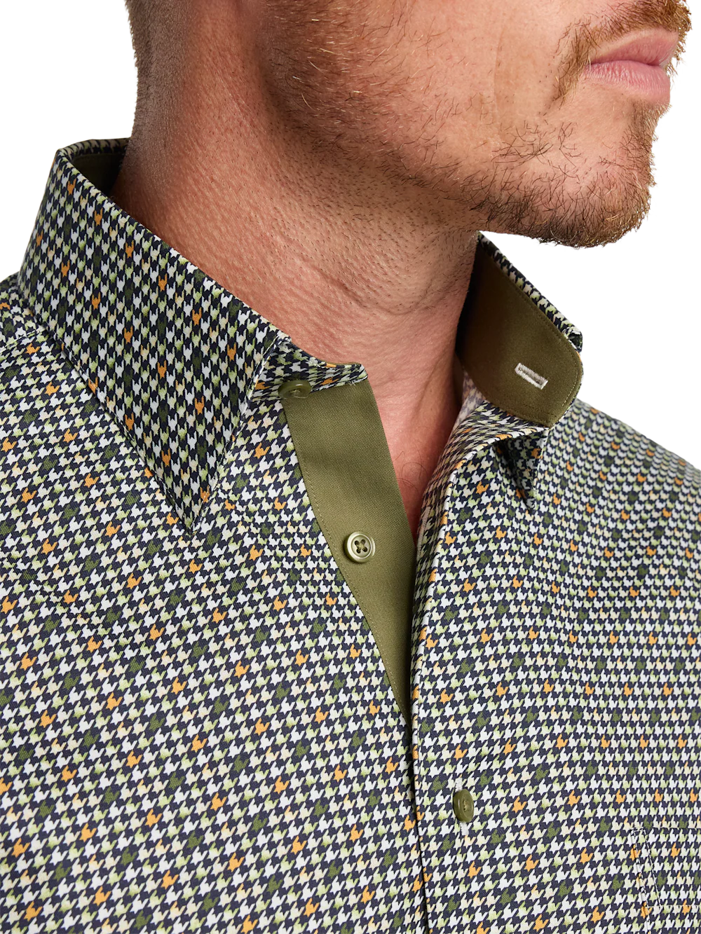Comfort Stretch Non-Iron Check Dress Shirt With Contrast Trim - Olive Multi - Image 3