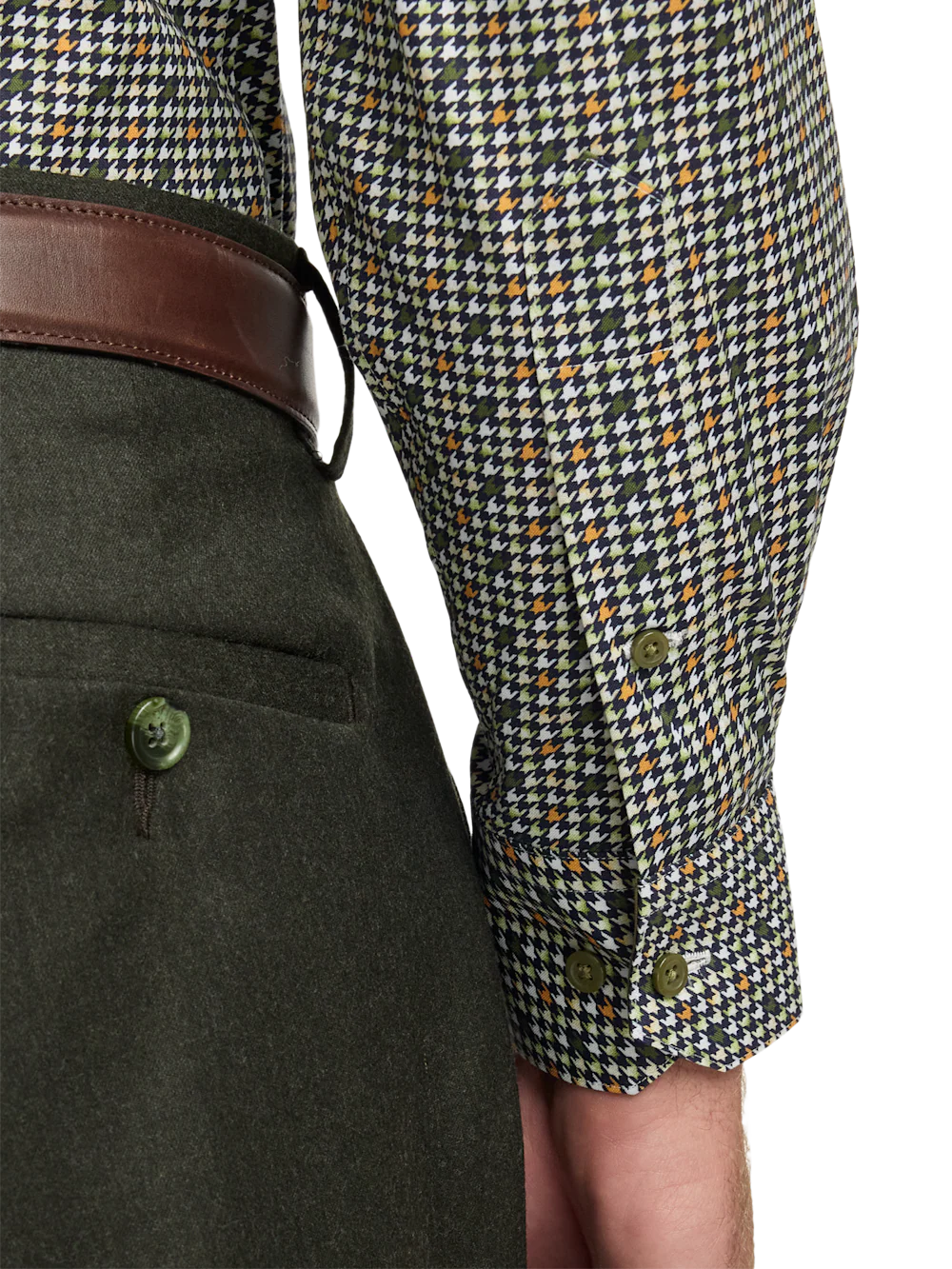 Comfort Stretch Non-Iron Check Dress Shirt With Contrast Trim - Olive Multi - Image 4