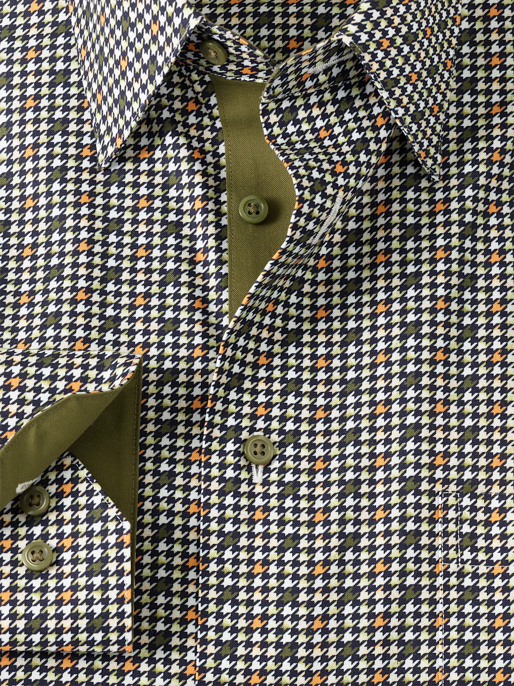 Comfort Stretch Non-Iron Check Dress Shirt With Contrast Trim - Olive Multi - Image 6