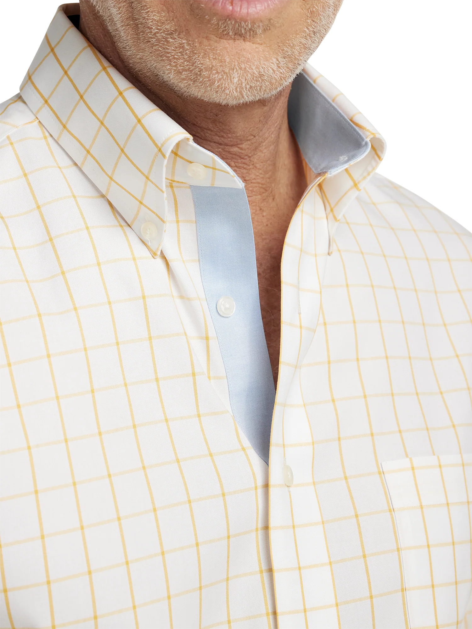 Comfort Stretch Non-Iron Check Dress Shirt With Contrast Trim - Yellow - Image 3