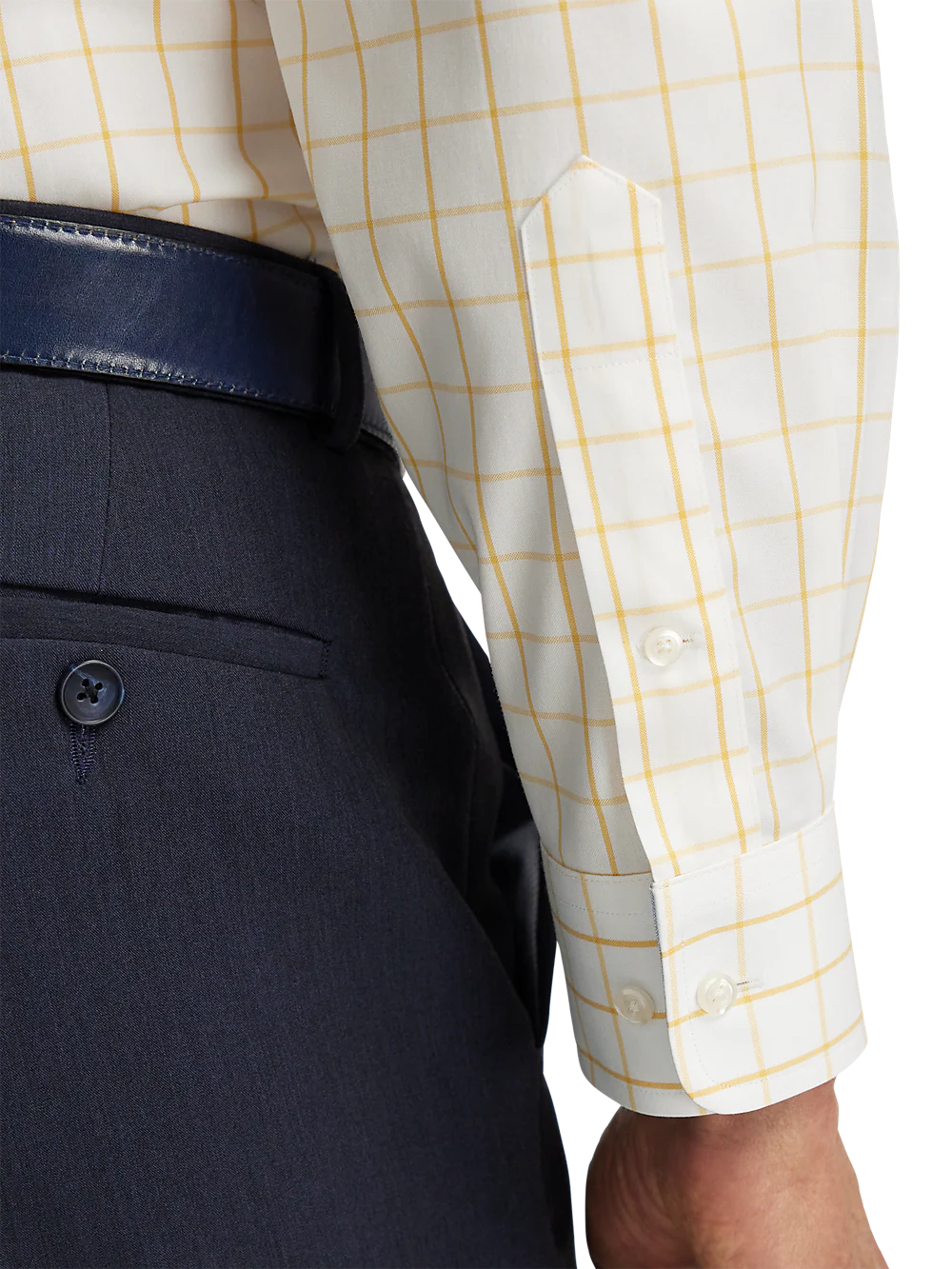 Comfort Stretch Non-Iron Check Dress Shirt With Contrast Trim - Yellow - Image 4