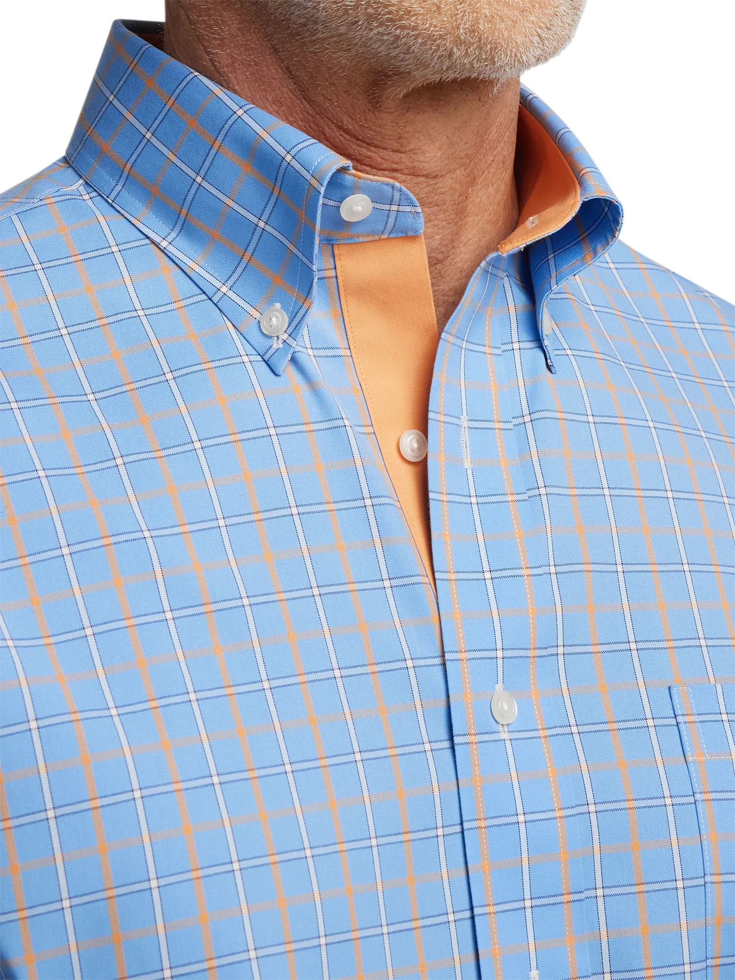 Comfort Stretch Non-Iron Check Dress Shirt With Contrast Trim - Blue/melon - Image 3