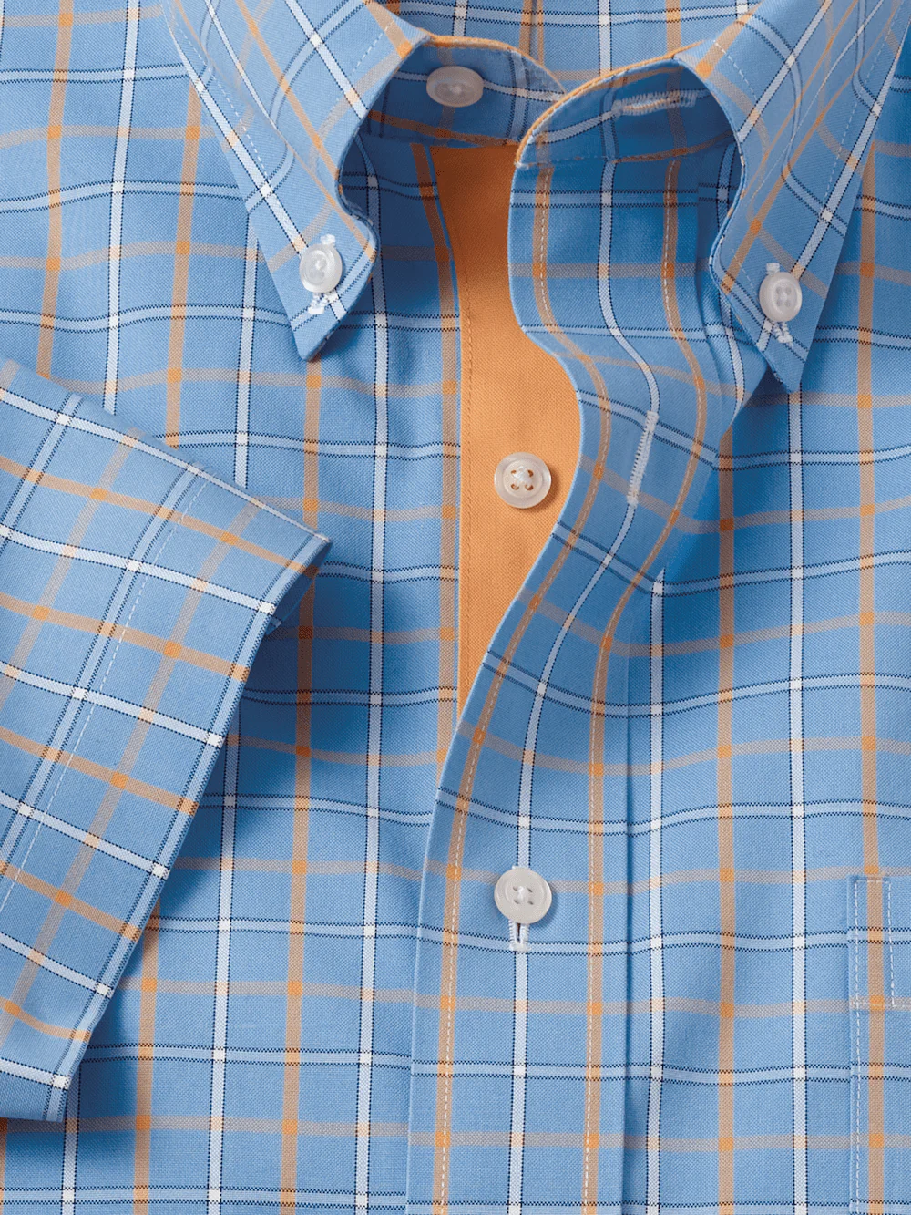 Comfort Stretch Non-Iron Check Dress Shirt With Contrast Trim - Blue/melon - Image 6