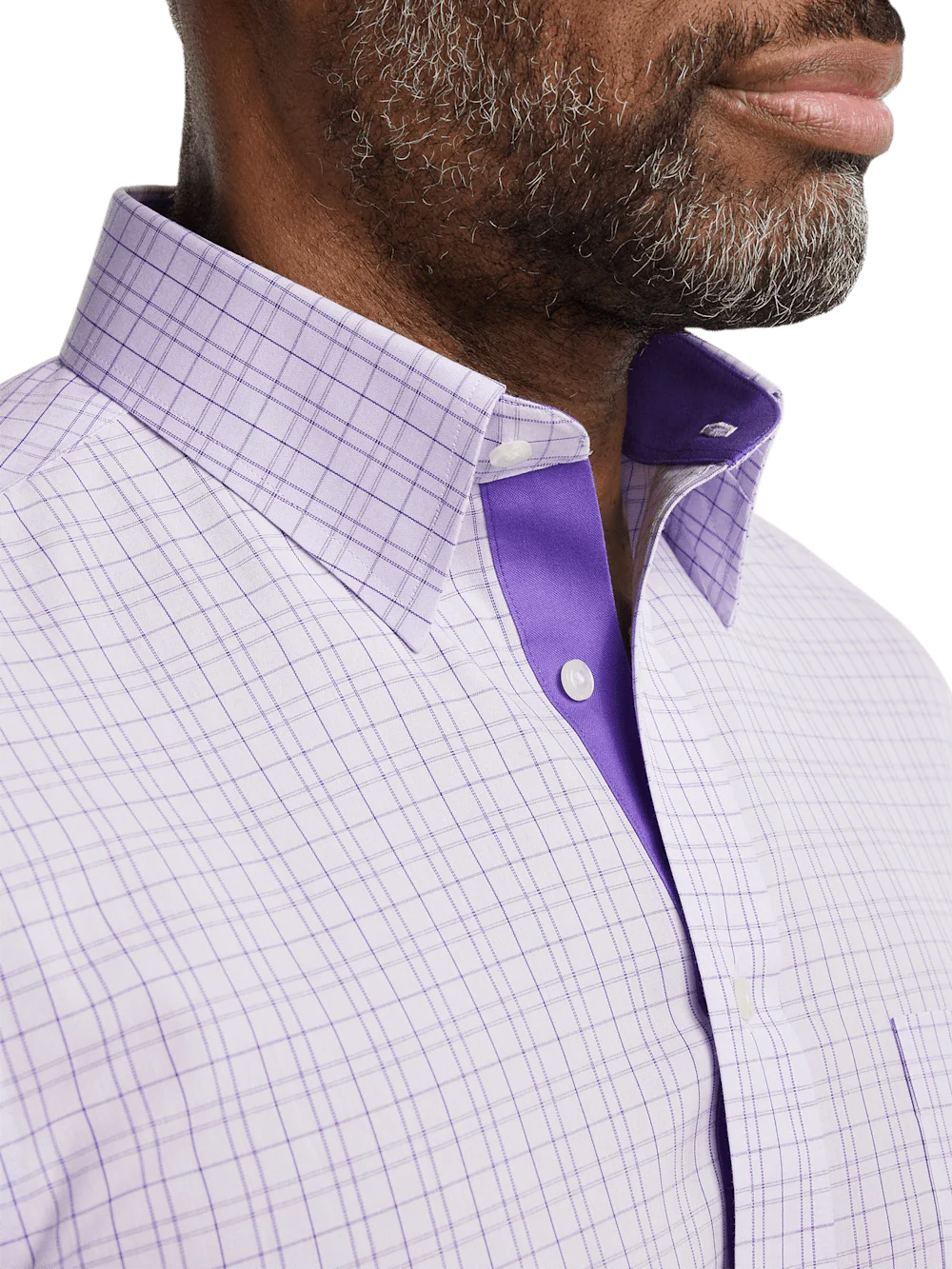 Comfort Stretch Non-Iron Check Dress Shirt With Contrast Trim - Purple - Image 3