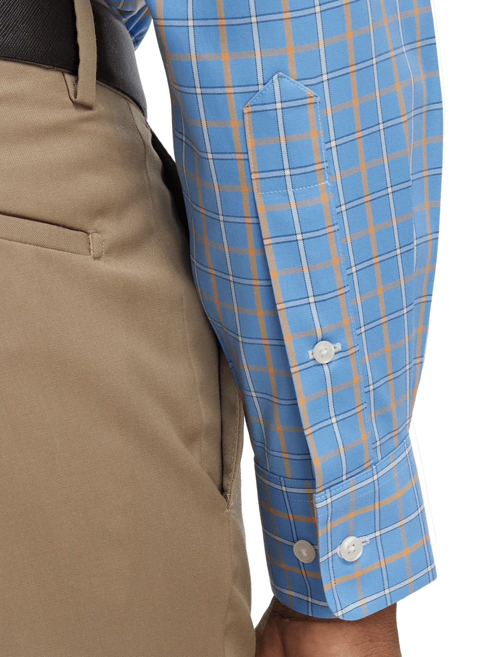Comfort Stretch Non-Iron Check Dress Shirt With Contrast Trim - Blue/melon - Image 4