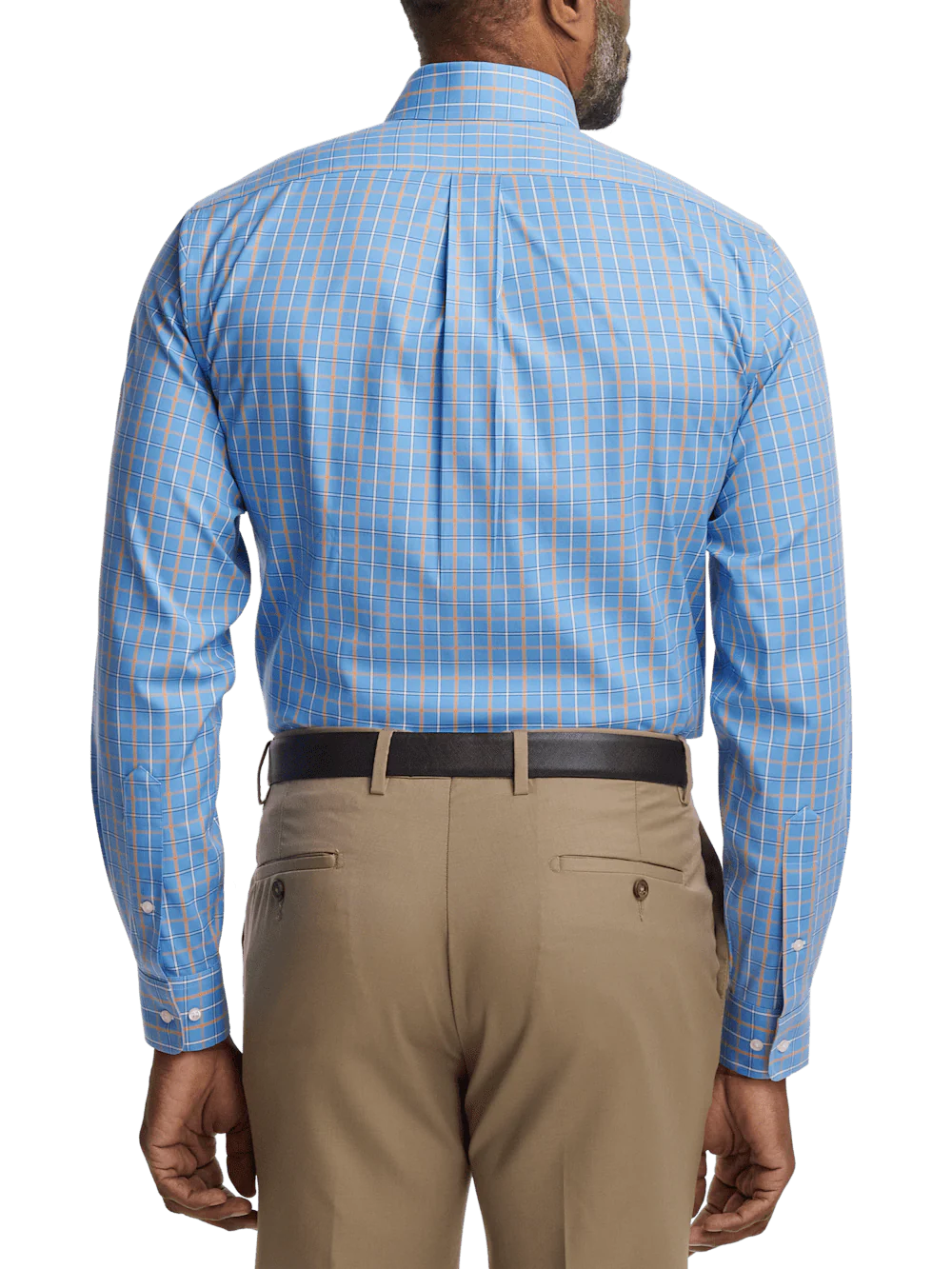 Comfort Stretch Non-Iron Check Dress Shirt With Contrast Trim - Blue/melon - Image 5