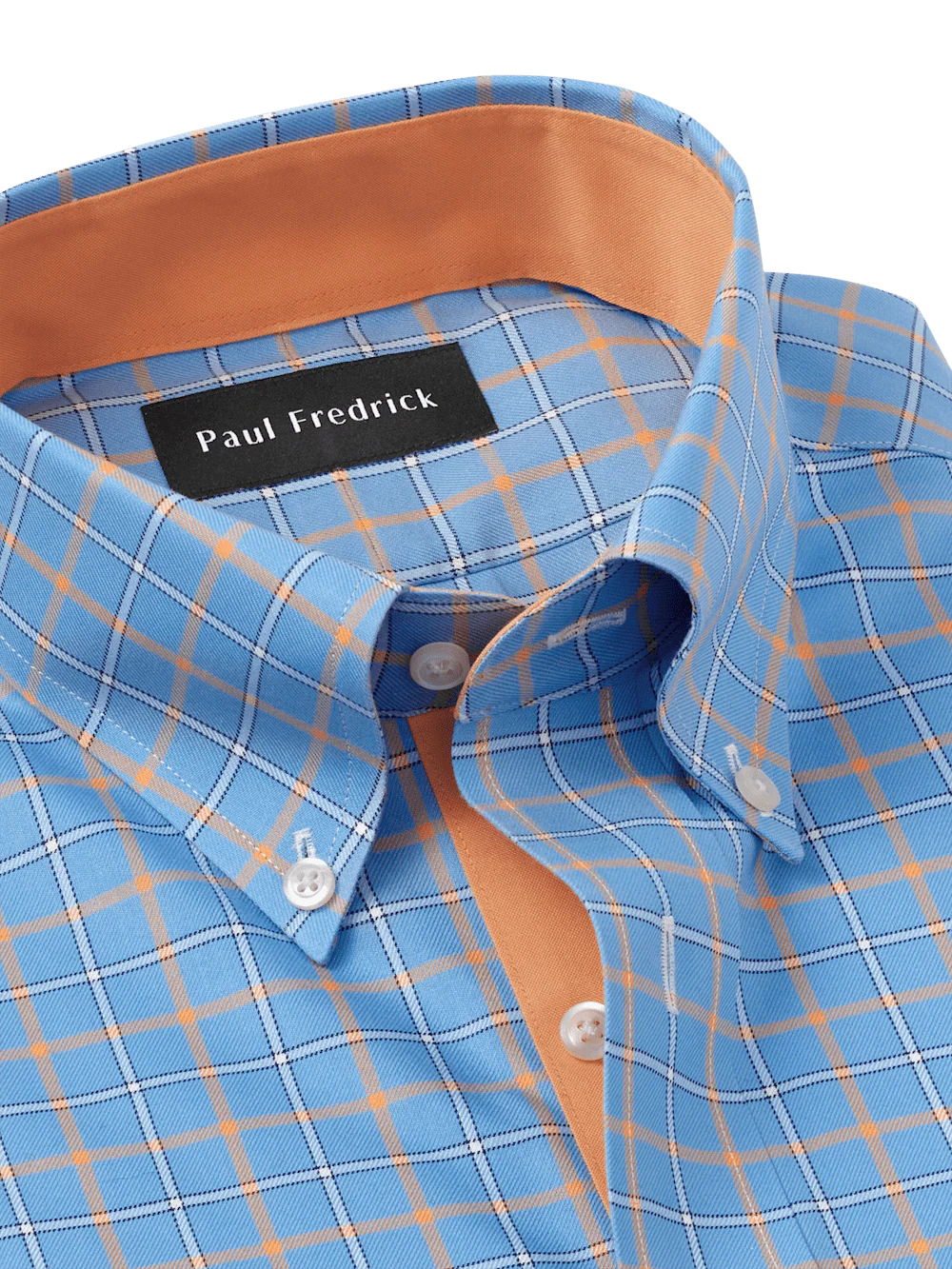 Comfort Stretch Non-Iron Check Dress Shirt With Contrast Trim - Blue/melon - Image 7