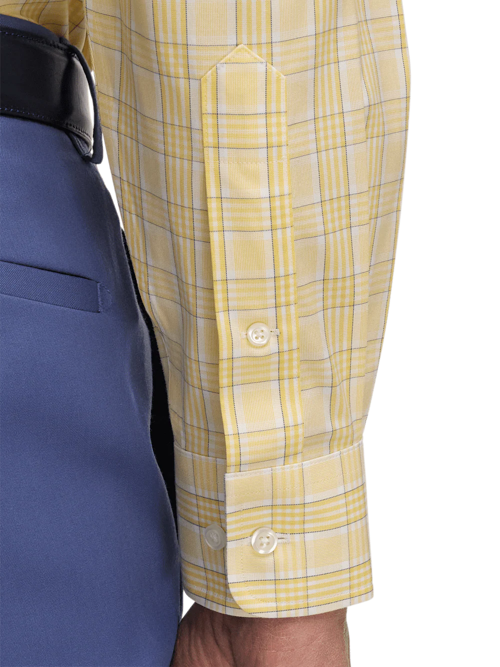Comfort Stretch Non-Iron Check Dress Shirt With Contrast Trim - Yellow - Image 4