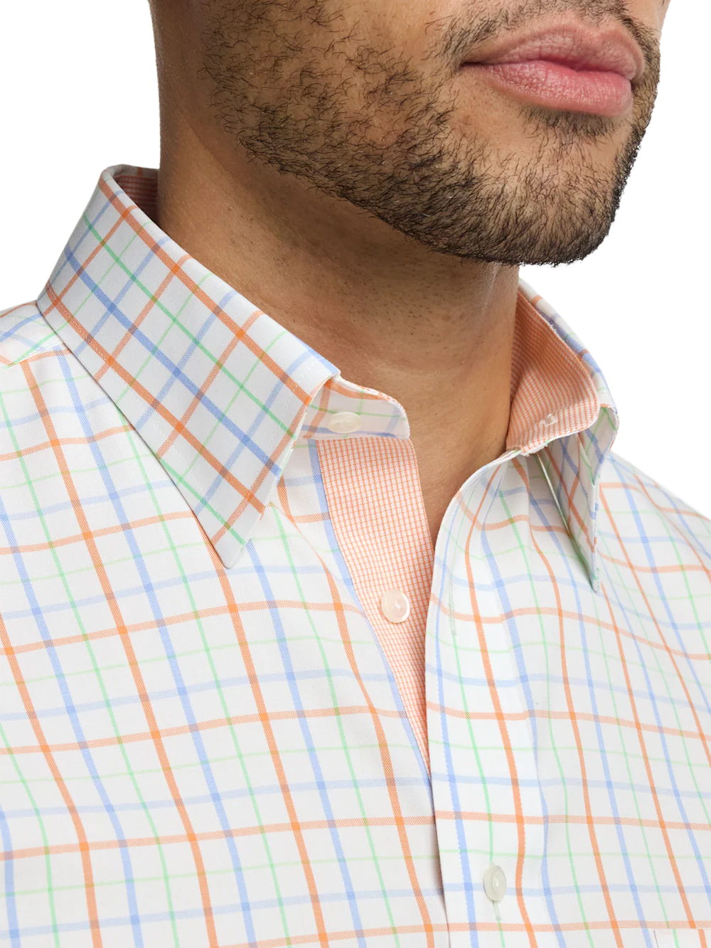 Comfort Stretch Non-Iron Check Dress Shirt With Contrast Trim - Melon/blue - Image 3
