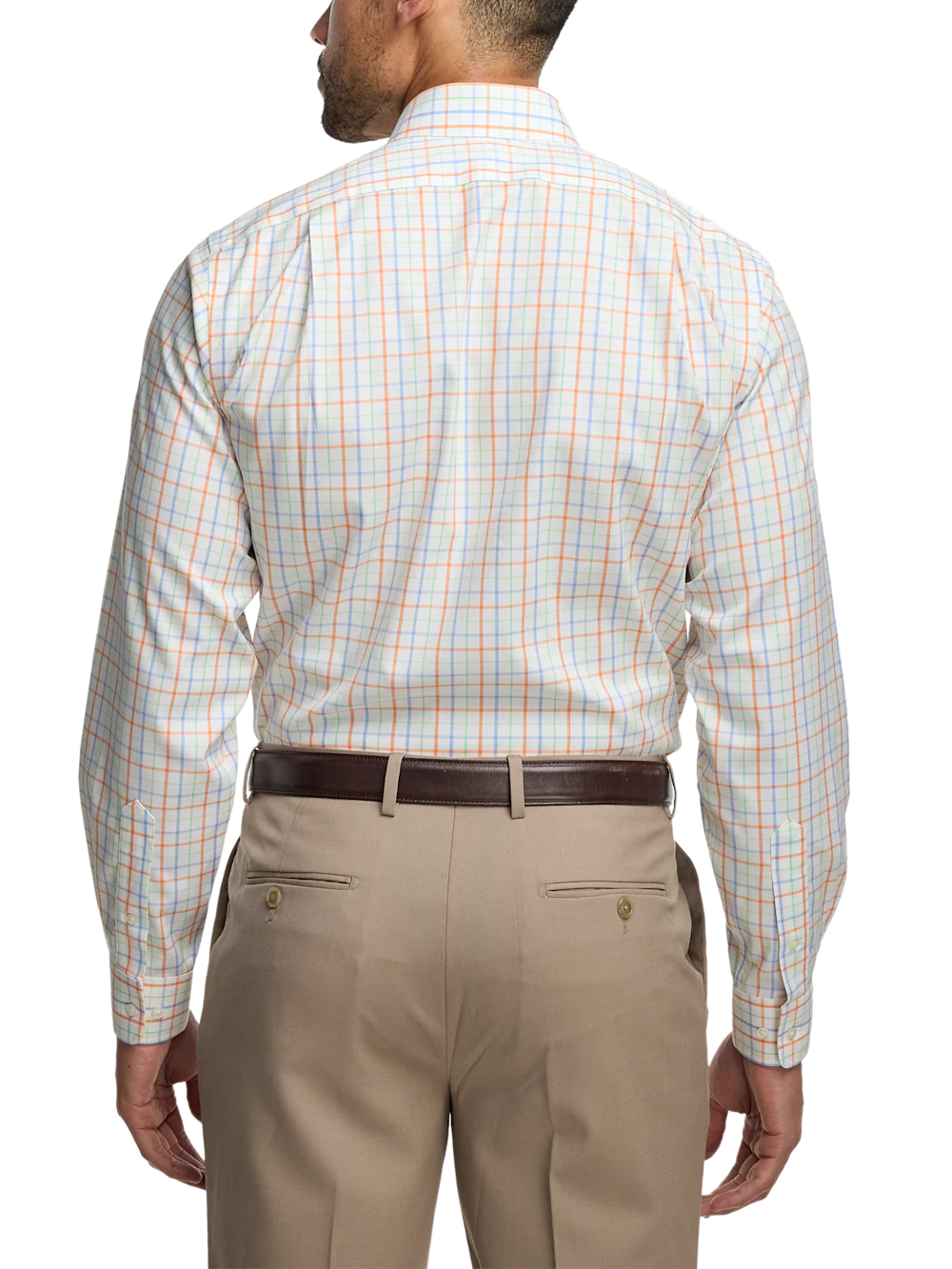 Comfort Stretch Non-Iron Check Dress Shirt With Contrast Trim - Melon/blue - Image 5
