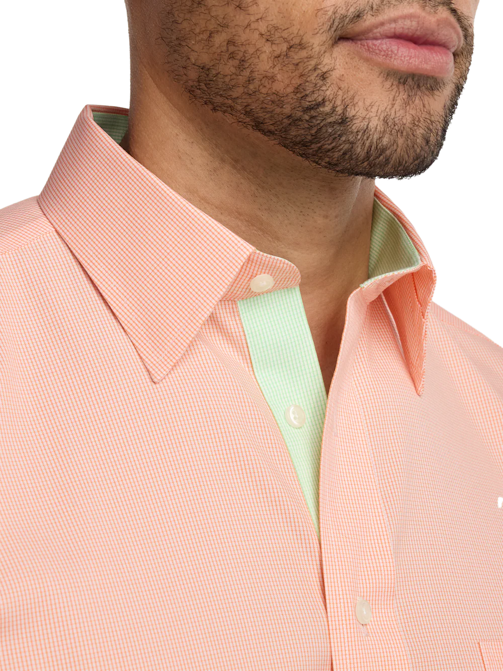 Comfort Stretch Non-Iron Check Dress Shirt With Contrast Trim - Melon - Image 3